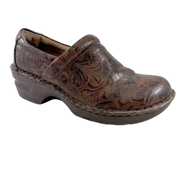BOC Born Concepts Clogs Size 7.5 Womens Shoes Brown Tooled Embossed Floral Vegan - Picture 8 of 10
